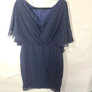 NWT Fanciest Women's Size‎ 16 Navy Blue Formal Dress Cape Style Beads